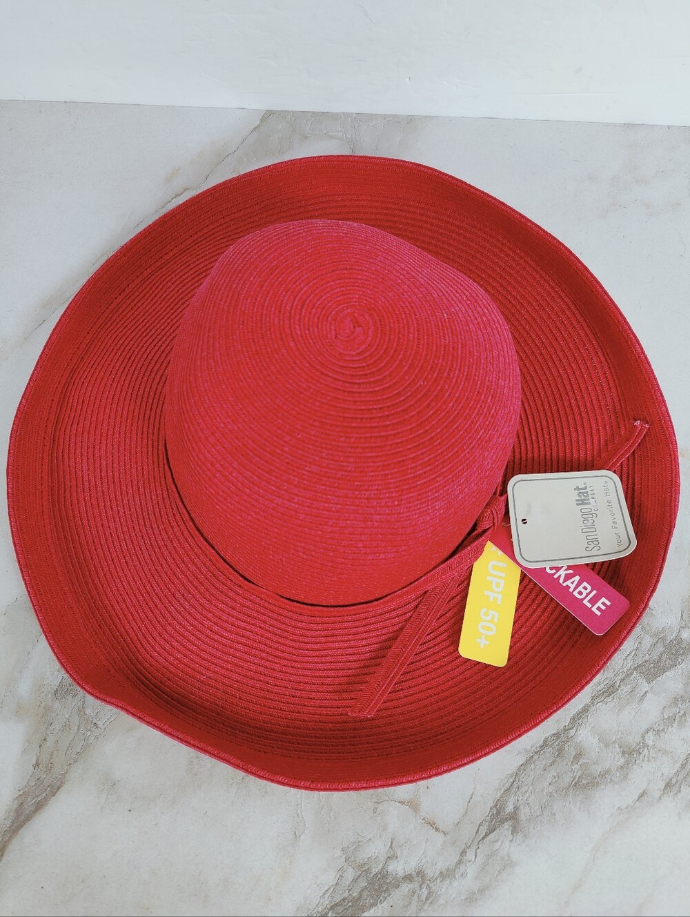 NWT San Diego Hat Company Women's Red Wide Brim Sun Hat Packable SPF 50+